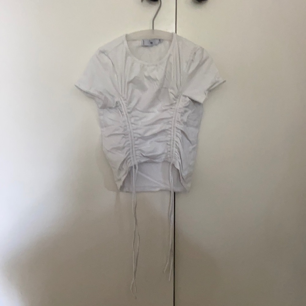 White cinched tie up tee